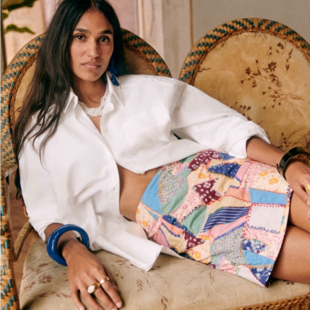 Sezane Malia Colorful Patchwork Quilt skirt 36